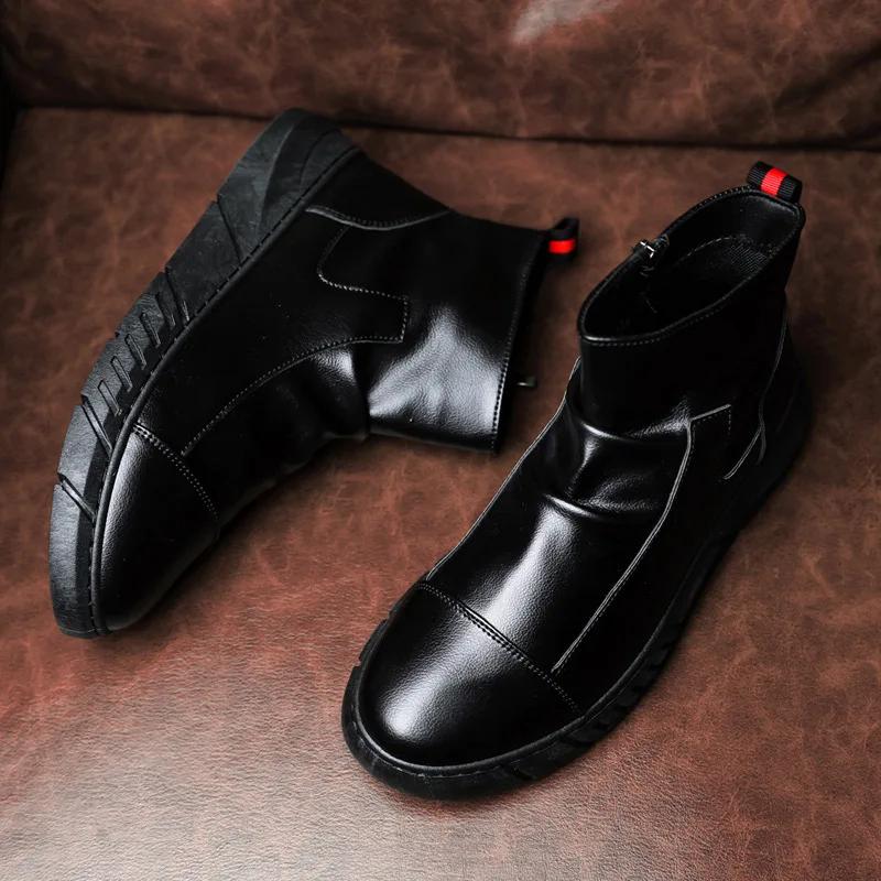 Fashion Men Chelsea Boots Slip-on Waterproof Ankle Boots Retro Black Men Fashion Boots Motorcycle Shoes Plus Size 44