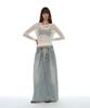 Partimento Woman Drawstring Denim Maxi Skirt_Light Blue