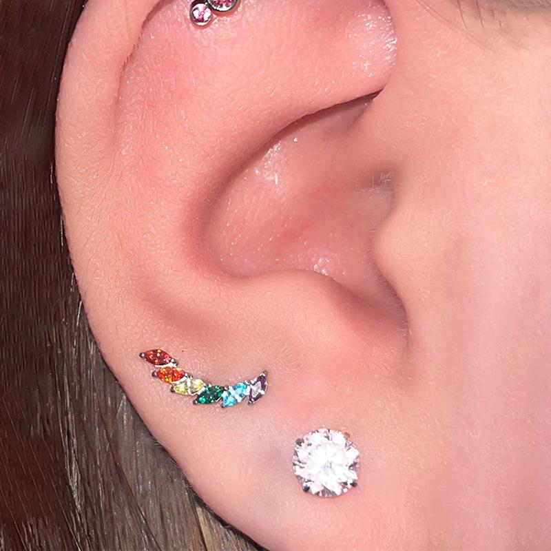 Marquise Multicolor Zircon Stud Earrings – F-136 Titanium Alloy for Lip and Ear Cartilage Piercing.