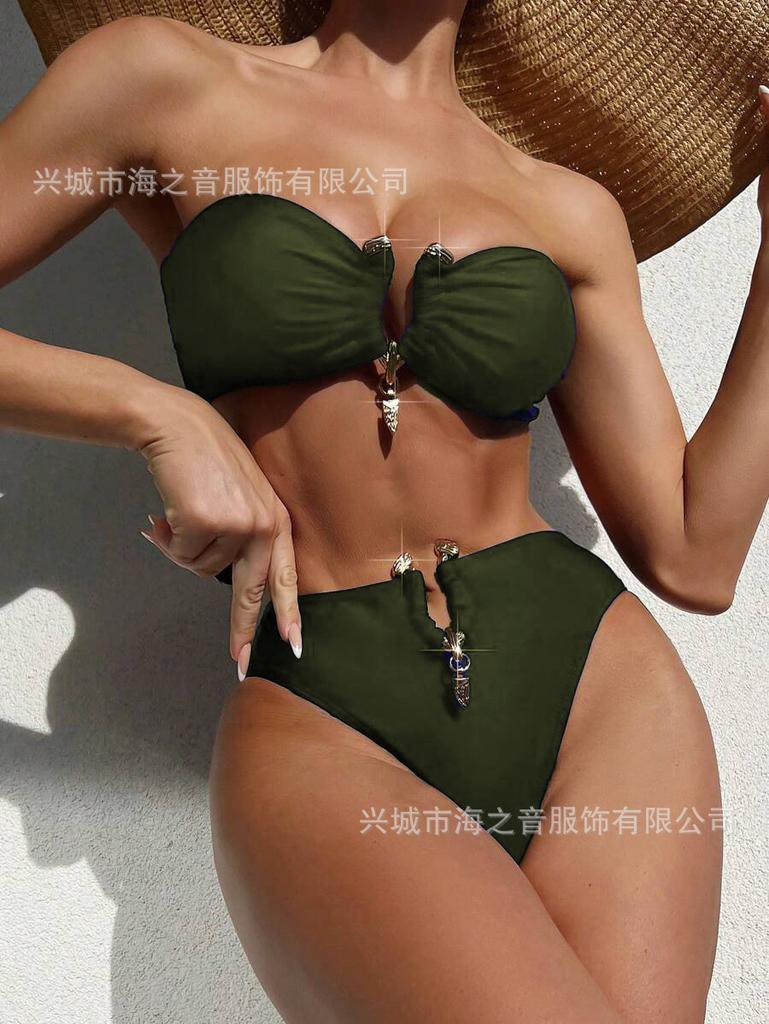 New Solid Color Tube Top Bikini European And American Sexy Split Suit Swimsuit Women'S Bikini Swimsuit