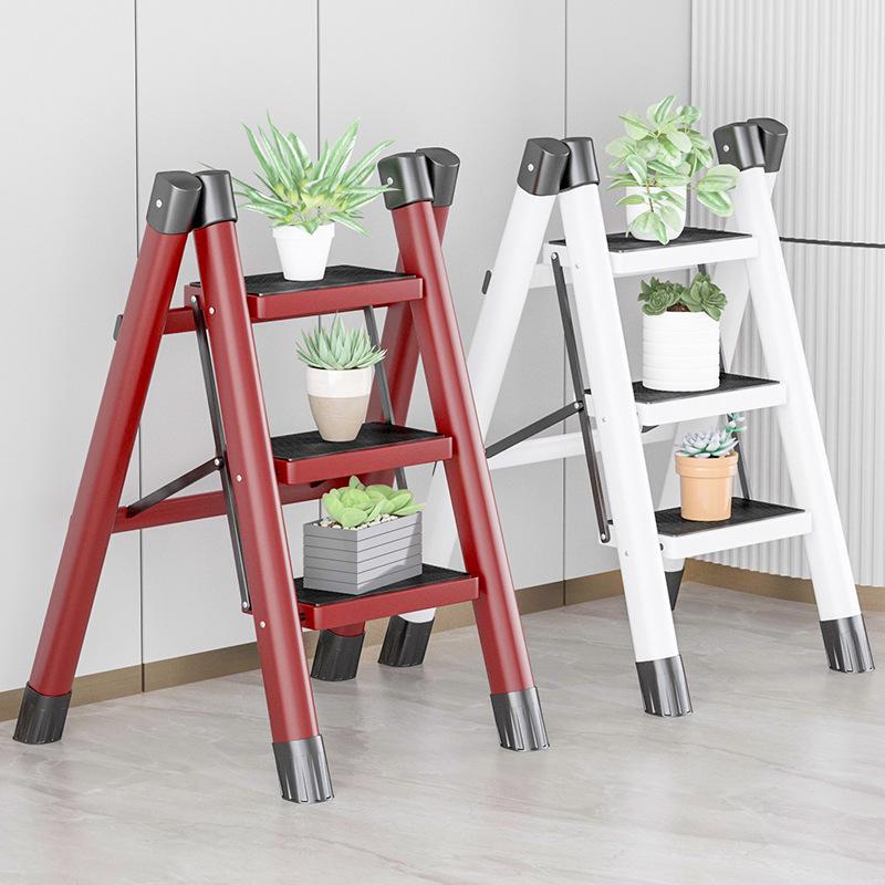 Telescopic Carbon Steel 3-Step Folding Ladder Stool with Storage
