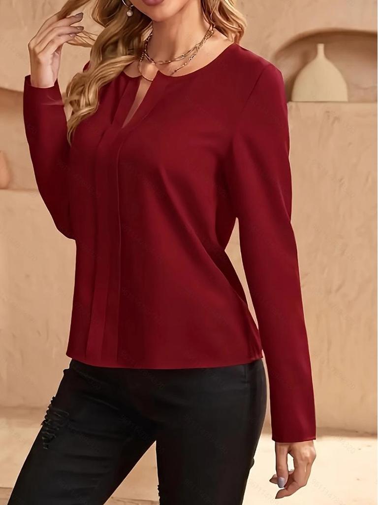 2023 Herbst/Winter Damen Einfarbiges V-Ausschnitt Langarmshirt