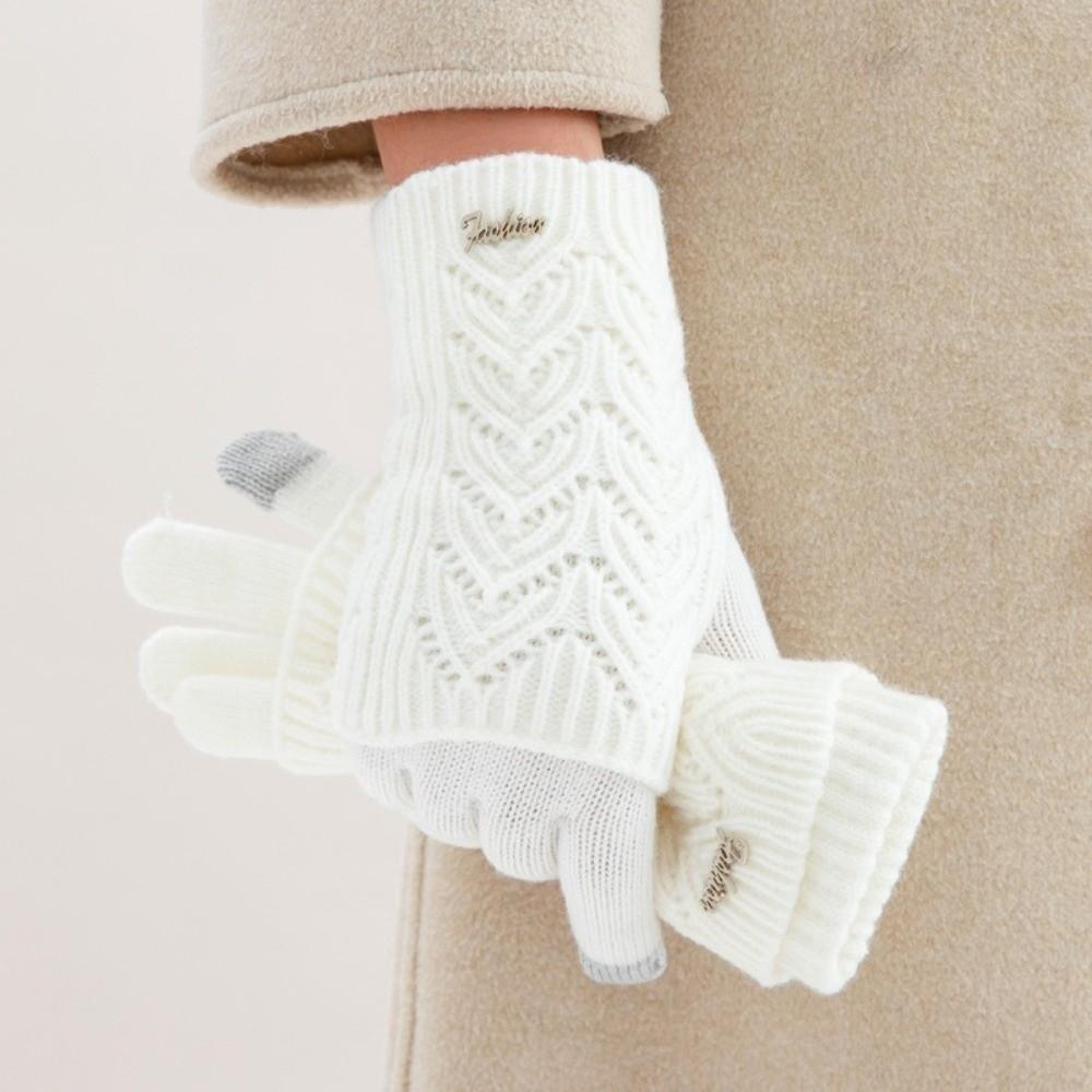 Dual-purpose Five-finger Mittens Keep Warm Cycling Gloves Riding Knitted Gloves  Girls