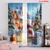 2pcs,2D Plane Printing Curtain Popular Charming Winter Wonderland Durable 100% Polyester Fabric (without Rod) Art Deco Festive
