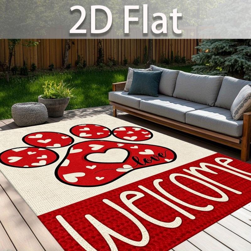 Colorful Dog Paw Welcome Text Black Background Print Large Area Rug Soft Flannel Non Slip Floor Carpet for Living Room Decor