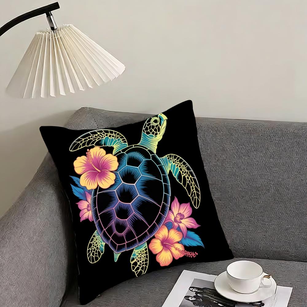 Hawaiian turtle Cushion Cover Pillowcase Ultra Soft Skin Friendly Fabric Cloud Like Comfort Concealed Zipper
