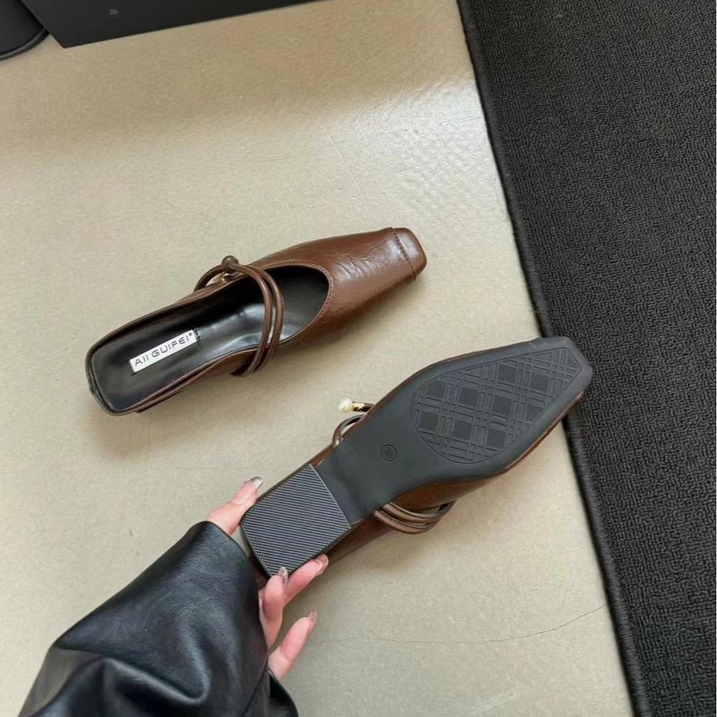 Baotou half slippers women's summer outer wear spring and autumn new temperament silver single shoes thick heel sandals