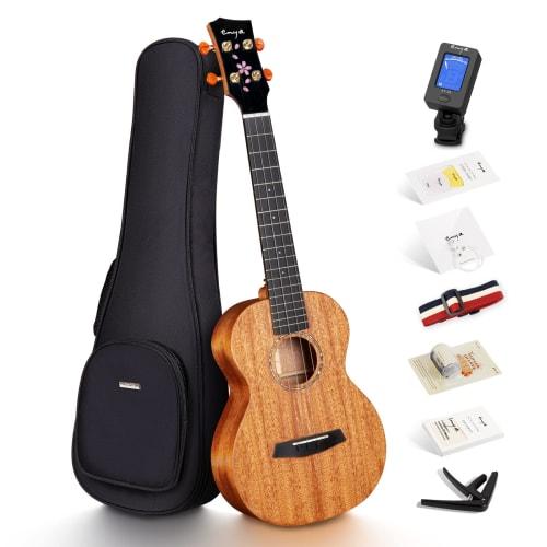 Enya EUC-MS Concert Ukulele, Solid Mahogany, 23-Size Beginner Set, with Beautiful Cherry Blossom Head and Waterproof Cotton Case