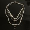 Cross Beaded Pearl Layered Necklace - Unique Y2k Hot Girl Sweet & Cool Accessories