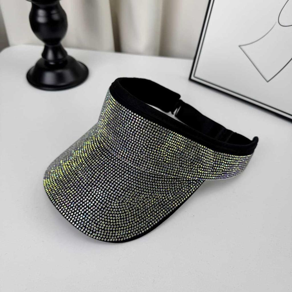 Women'S Full Diamond Hollow Top Hat Spring Summer Sun Protection Baseball Cap Rhinestone Encrusted Headband Shading Accessory