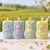 Süßer Kaninchen Relief Zylinder Kerzen Silikonform Haustier Hase Blume Pflanze Relief Zylinder Harzform Ostern Haus DIY Handwerk Dekoration