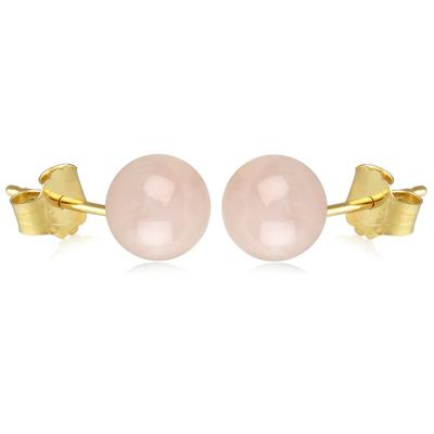 [M7114] - Gold Plated 'Mineralia' Rose Quartz Earrings - 10 Mm