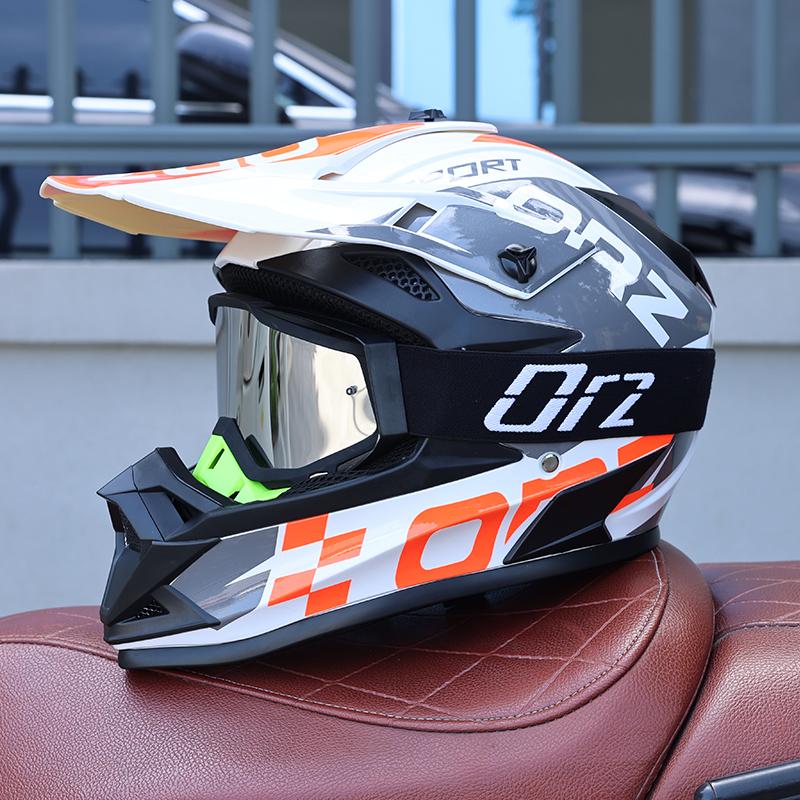 ORZ-F16-DOT Approved Off Road Motocross Helmet with Goggles, High Strength ABS Lightweight Shockproof All Terrain Safety Gear