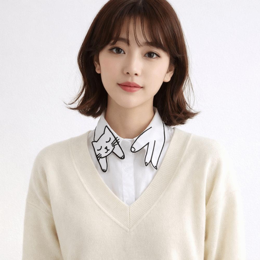 Slim Cat Fake Collar Cartoon Detachable False Collar Fashion Base Layer Top Weater Decorative