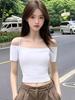 Summer New Off-the-shoulder Suspender Short-sleeved T-shirt Female Slim and Thin One-word Shoulder Short Sexy Belly Button Top Trendy