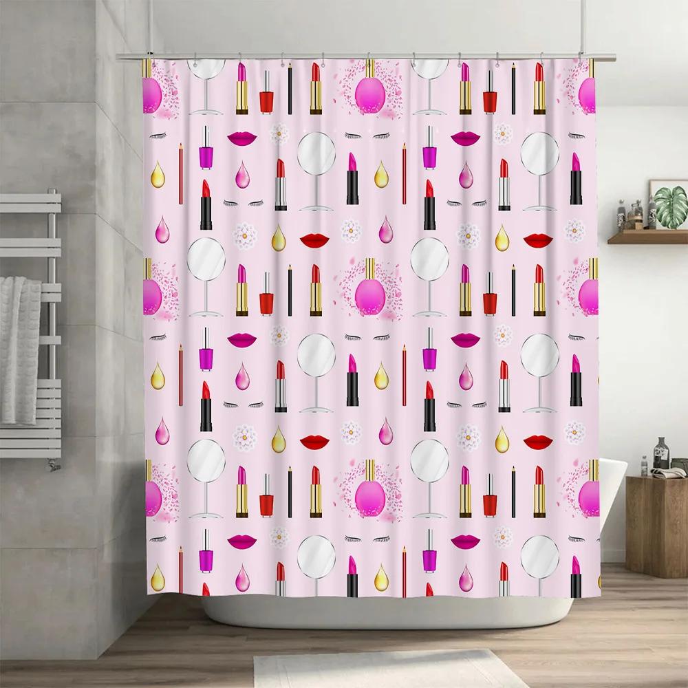 ~O~Pink Beauty Pattern Shower Curtain Waterproof Fabric Bathroom Decor for Women Girls