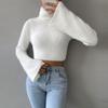Damen Cropped Pullover Hoher Kragen Ausgestellter Langer Ärmel Einfarbig Slim Fit