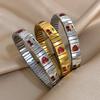 316L Stainless Steel Gold Color Strawberry Cherry Elastic Bangle Bracelet For Women Men Statement New Trend Wrist Zircon Gift