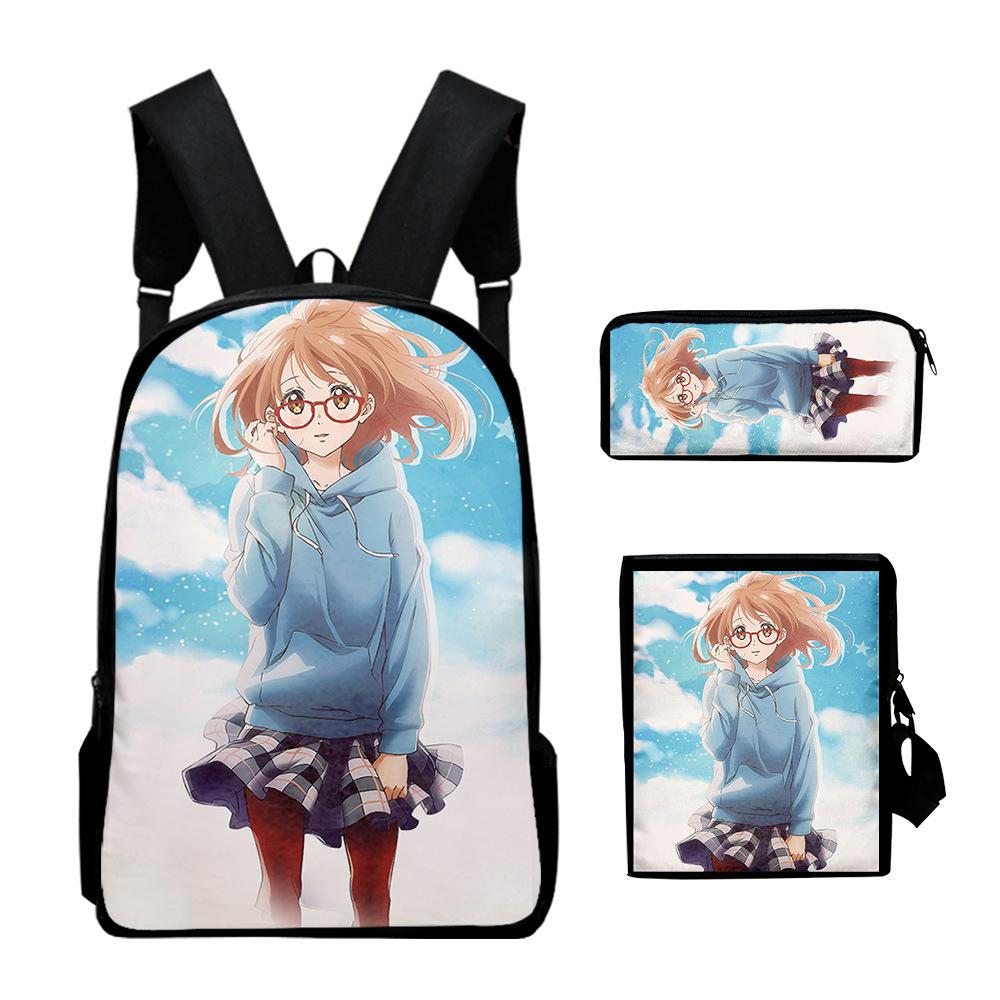 Classic Beyond the Boundary 3D Print 3pcs/Set pupil School Bags Laptop Daypack Backpack Inclined shoulder bag Pencil Case
