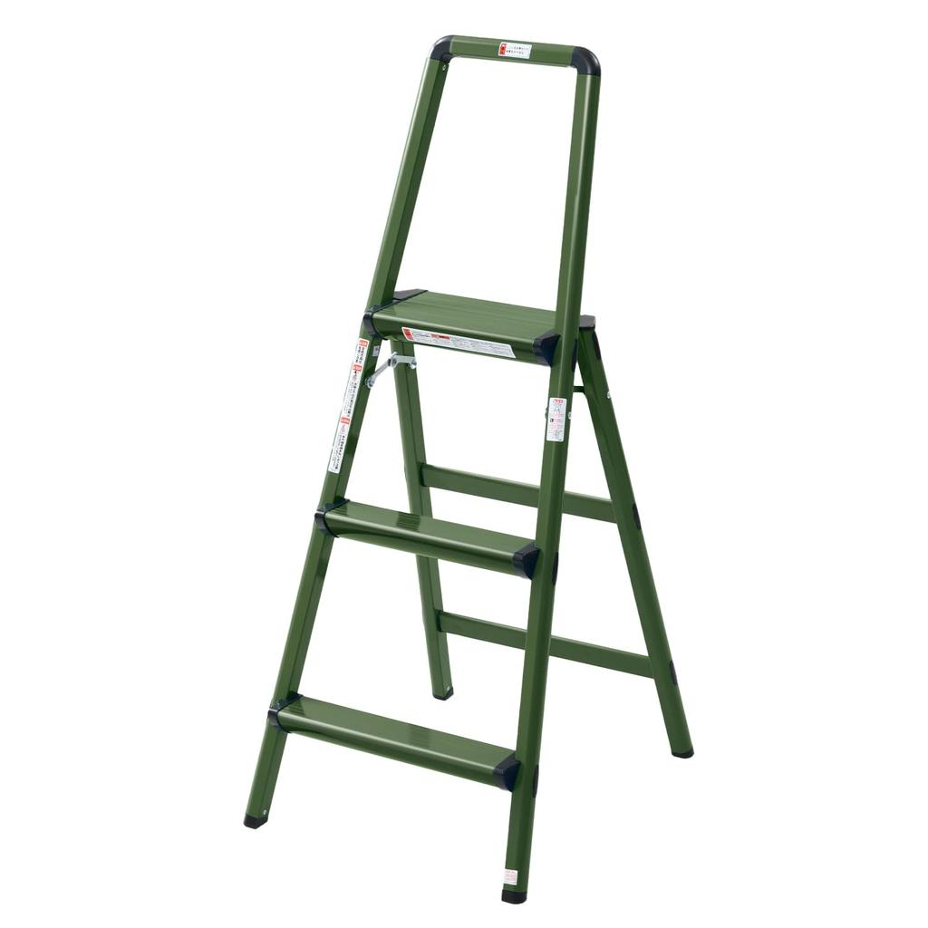 YAMAZEN YCHS-3 Olive Drab Aluminum Stepladder, 3-Step, Folding, with Upper Frame for Safe Work, Lightweight, Step Stool