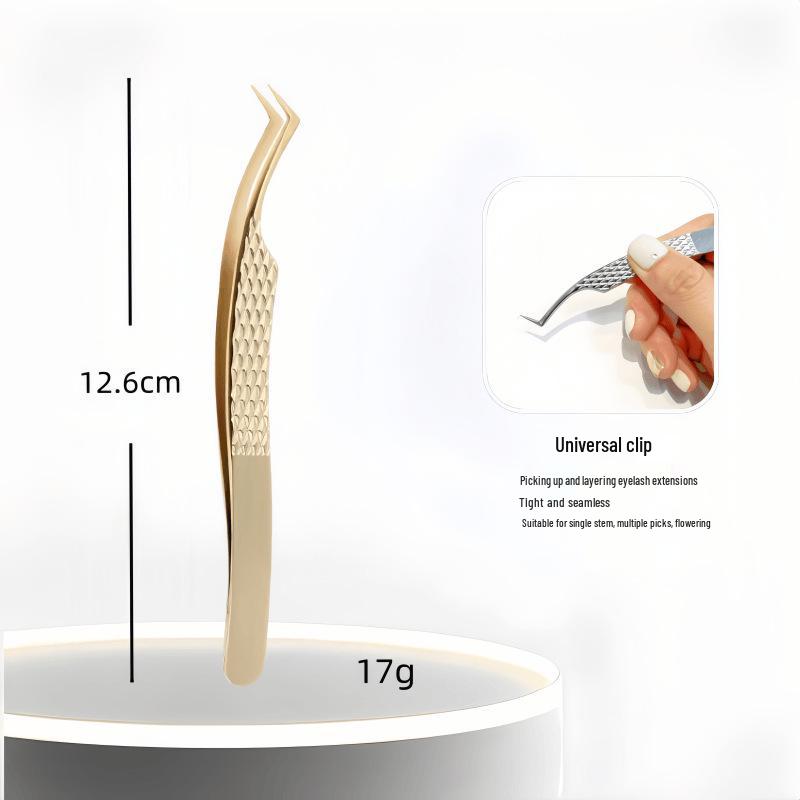 High Precision Diamond Pattern Eyelash Tweezers with Stainless Steel Fiber Tip