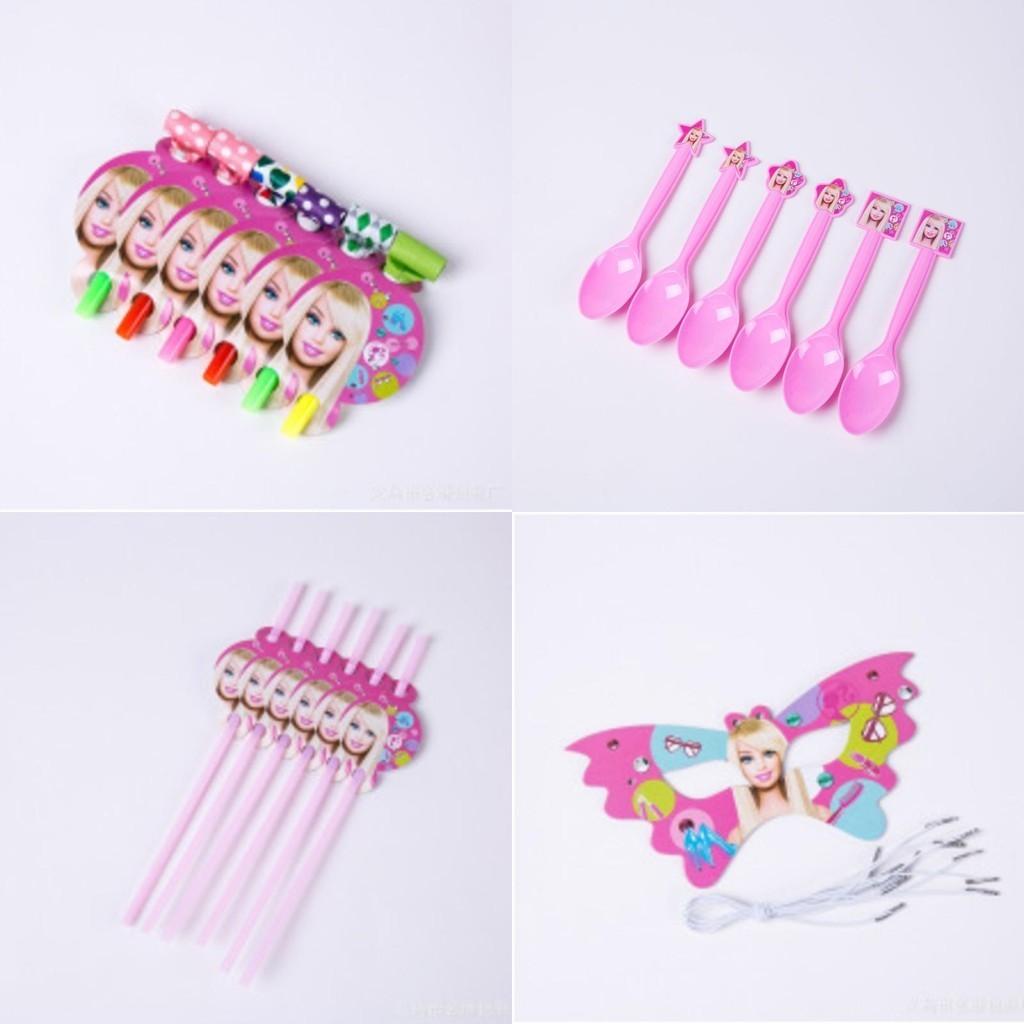 Suministros de Cumpleaños Rosas de Muñeca Barbie Para Niñas Con Vajilla y Juguetes Completos