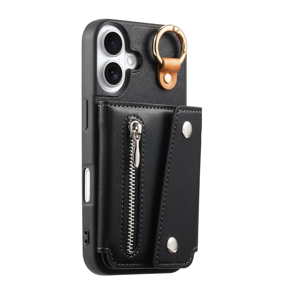 Premium Business Foldable Wallet Case with Ring & Shockproof PU Leather Phone Cover with Card Slots, Zippered Coin Pocket & Stand for iPhone/Samsung