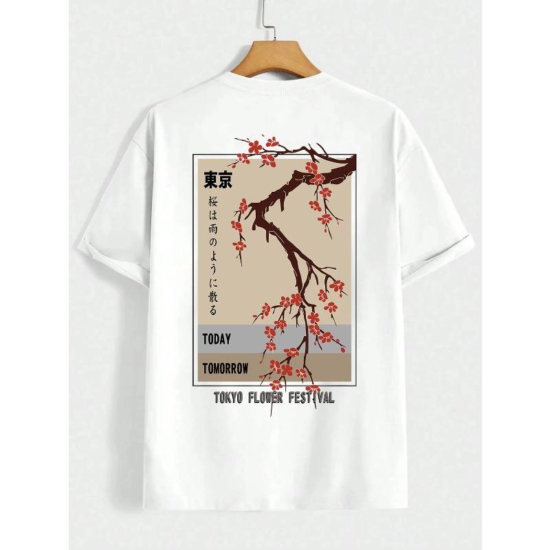 Today Tokyo Flower Festival T Shirt Men Fashion O-Neck Tshirts Summer Cotton Tops Loose Street Hip Hop T-Shirts