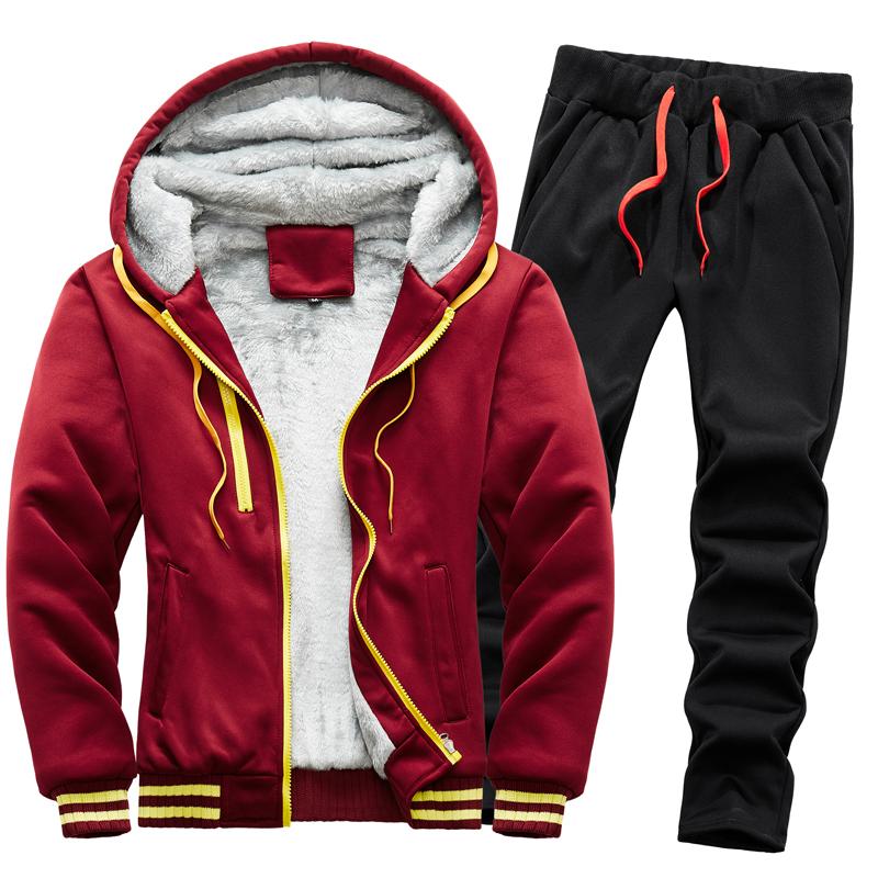 Autumn and Winter Men's Casual Plus Plush Thick Hooded Suit Men's Warm Hoodie Jacket Men's Casual Plus Plush Thick Two-piece Set
