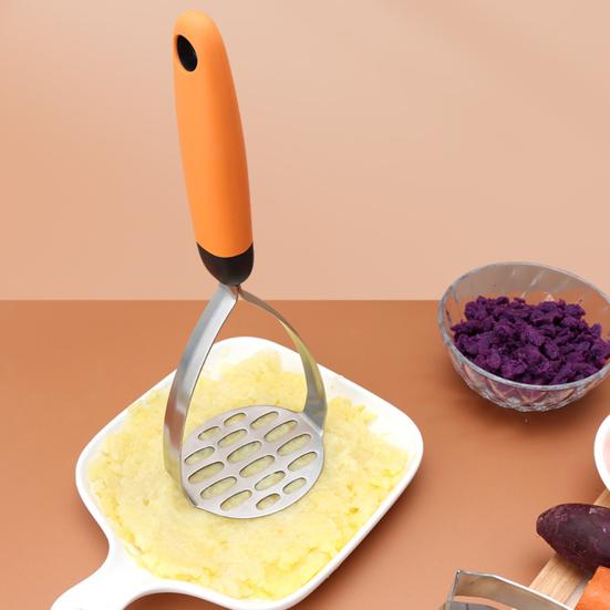 Praktische, robuste, arbeitssparende, rutschfeste lila Kartoffel-Lebensmittelpresse aus Edelstahl für den täglichen Kartoffelstampfer