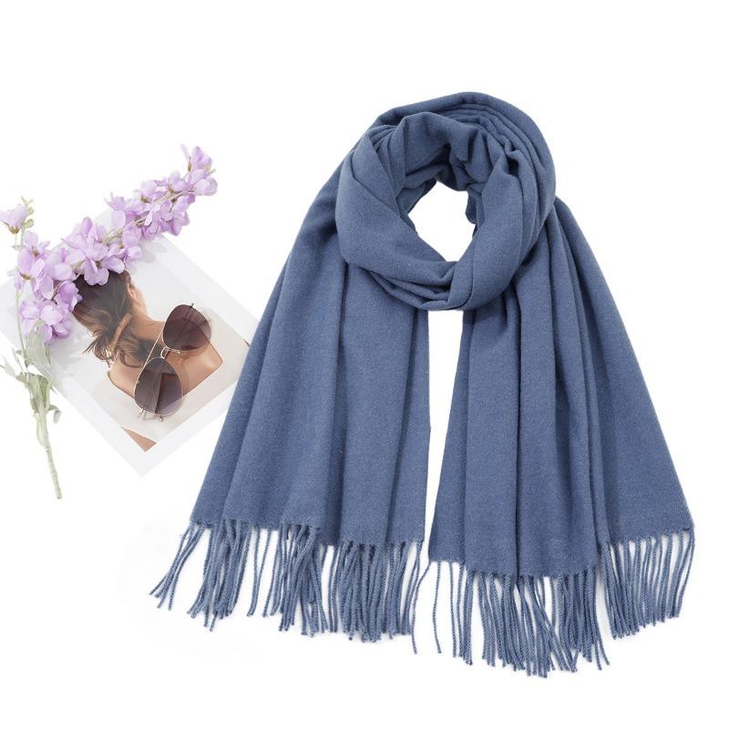 Women S Solid Color Thick Warm Faux Cashmere Scarf For Autumn Winter