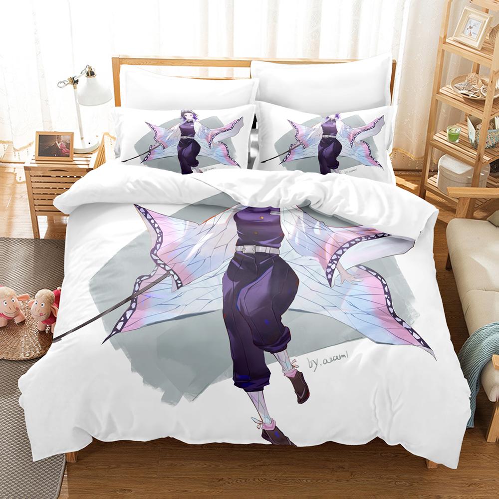 3D Print Kochou Shinobu Bed Linen Anime Demon Slayer Bedding Set 135x200 Teens Boys Twin Single Queen King Full Duvet Cover Sets
