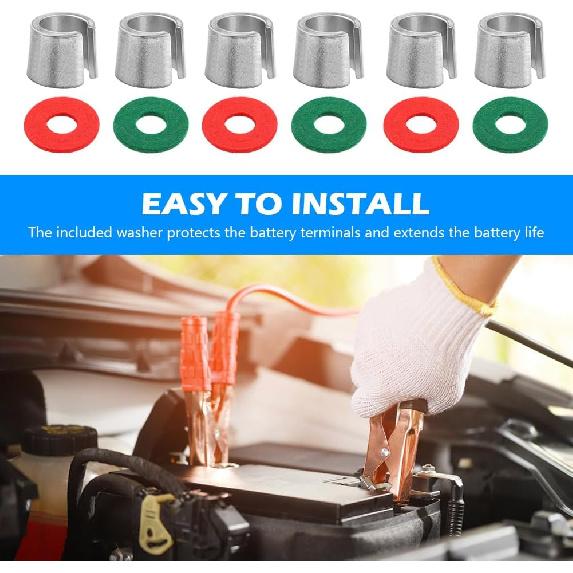 Universal 10PCS Car Battery Post Terminal Shims Kit With Washers - Silver Color Terminal End Repair Accessories