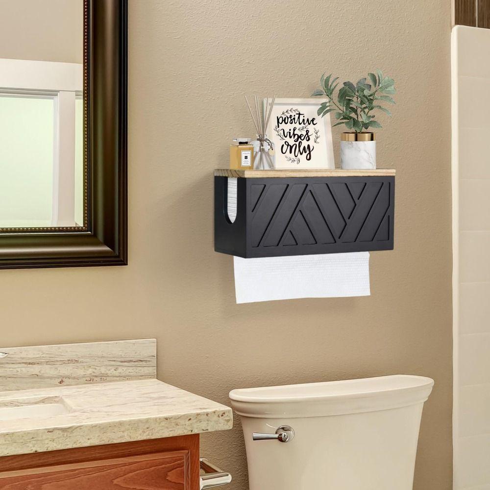 Wall Mount Tissue Holder with Cover Bathroom Shelf Convenient Roll Paper Rack Kitchen
