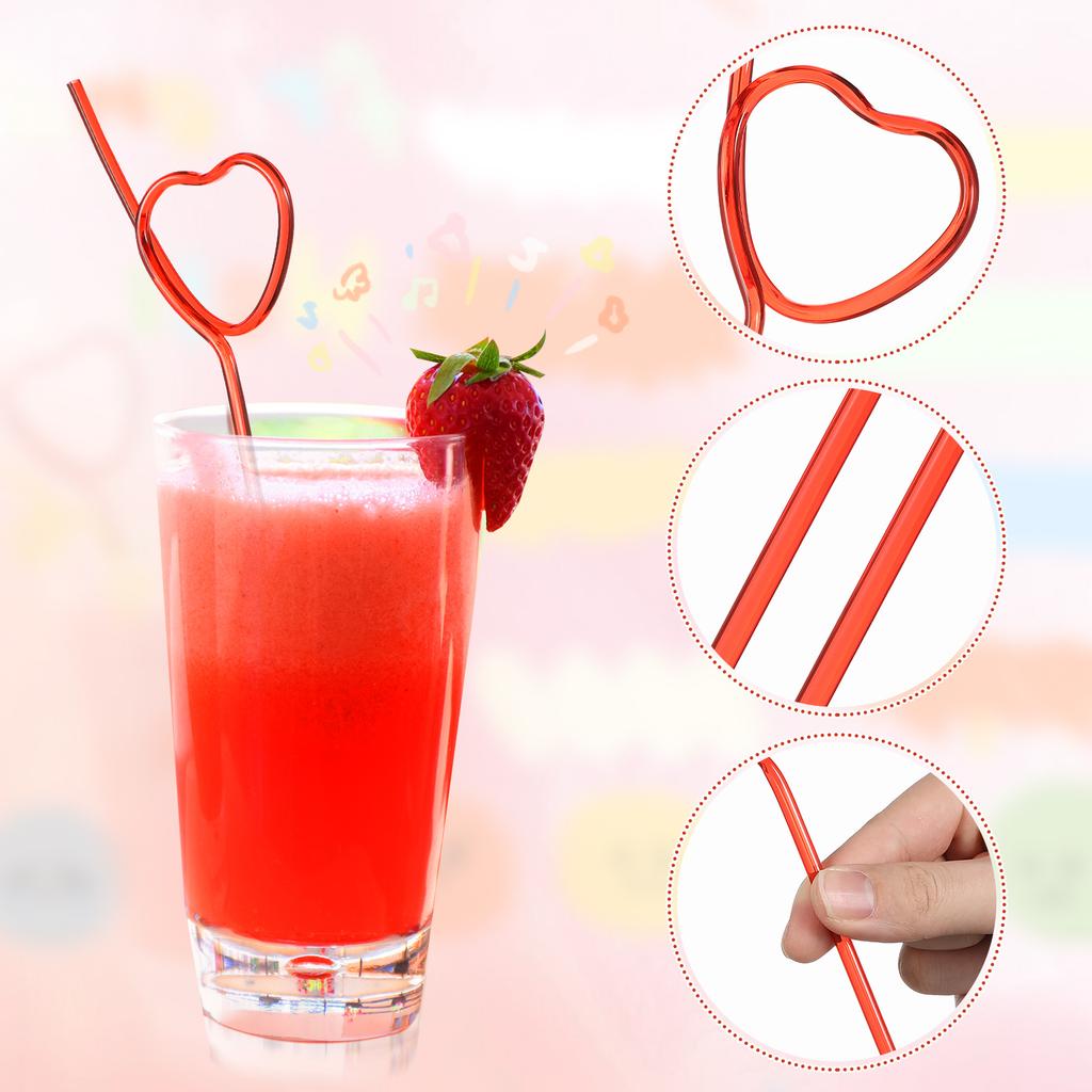 25pcs Heart Shape Creative Beverage Straws For Party Drink Decorative Curved Straw Reusable Plastic Straws Home Kitchen Bar