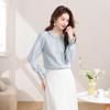 Women's Ruffle Trim Acetate Chiffon Round Neck Blouse