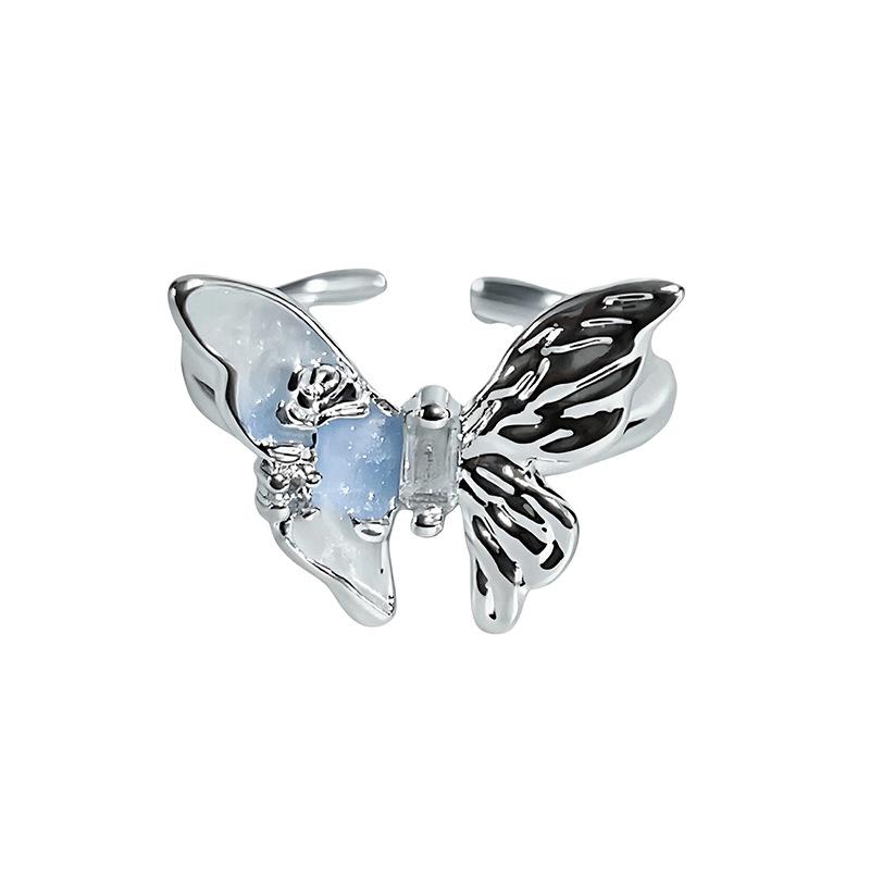 Dopamine Colorful Enamel Flower Butterfly Open Ring Mori Sweet Girly Style Inlaid Zircon Niche Light‑Luxury Adjustable Stackable Decorative Ring