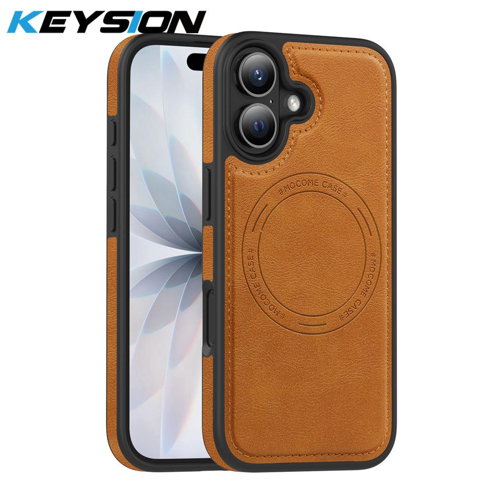 KEYSION Luxury Retro PU Leather Case for MagSafe for iPhone 17 Pro Max Magnetic Shockproof Phone Back Cover for iPhone 17 Air for iPhone 17 коричневый