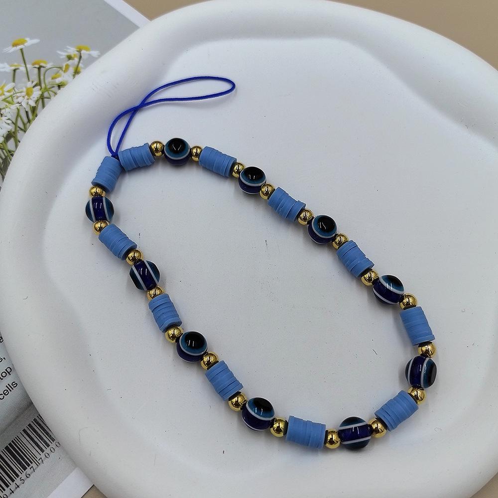 Colorful Polymer Clay Phone Chain Handmade Lanyard with Devil's Eye Charm