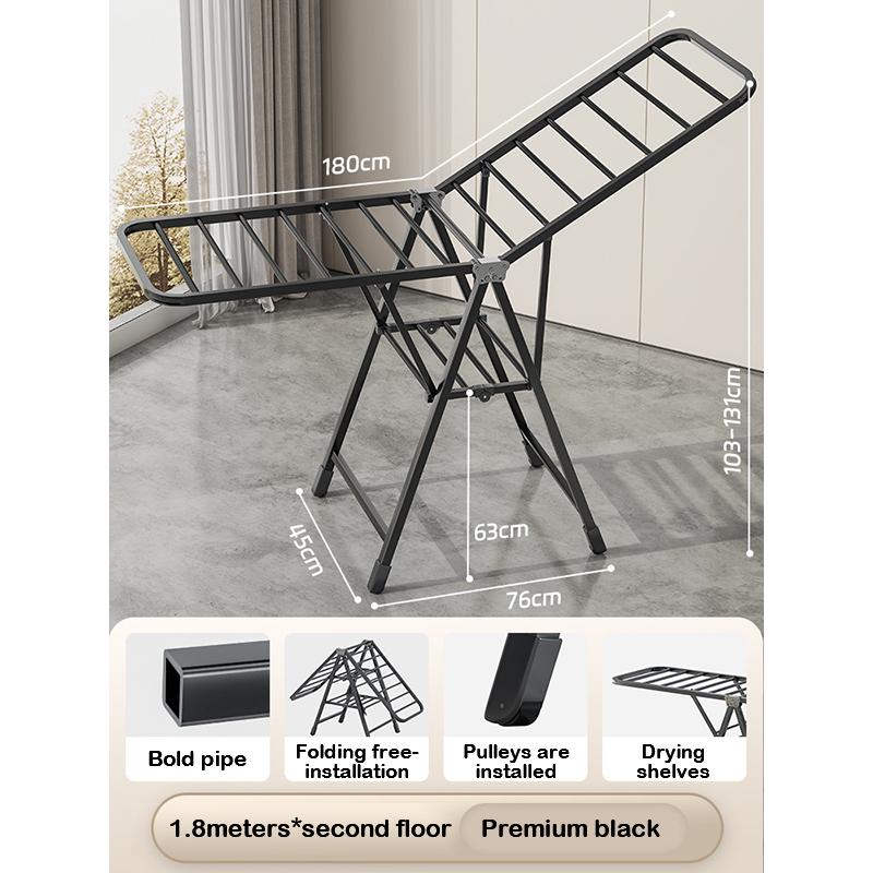 Household Airfoil Floor Drying Rack Balcony Multifunctional Folding Hanger Simple Stabilize The Carbon Steel Quilt Rack