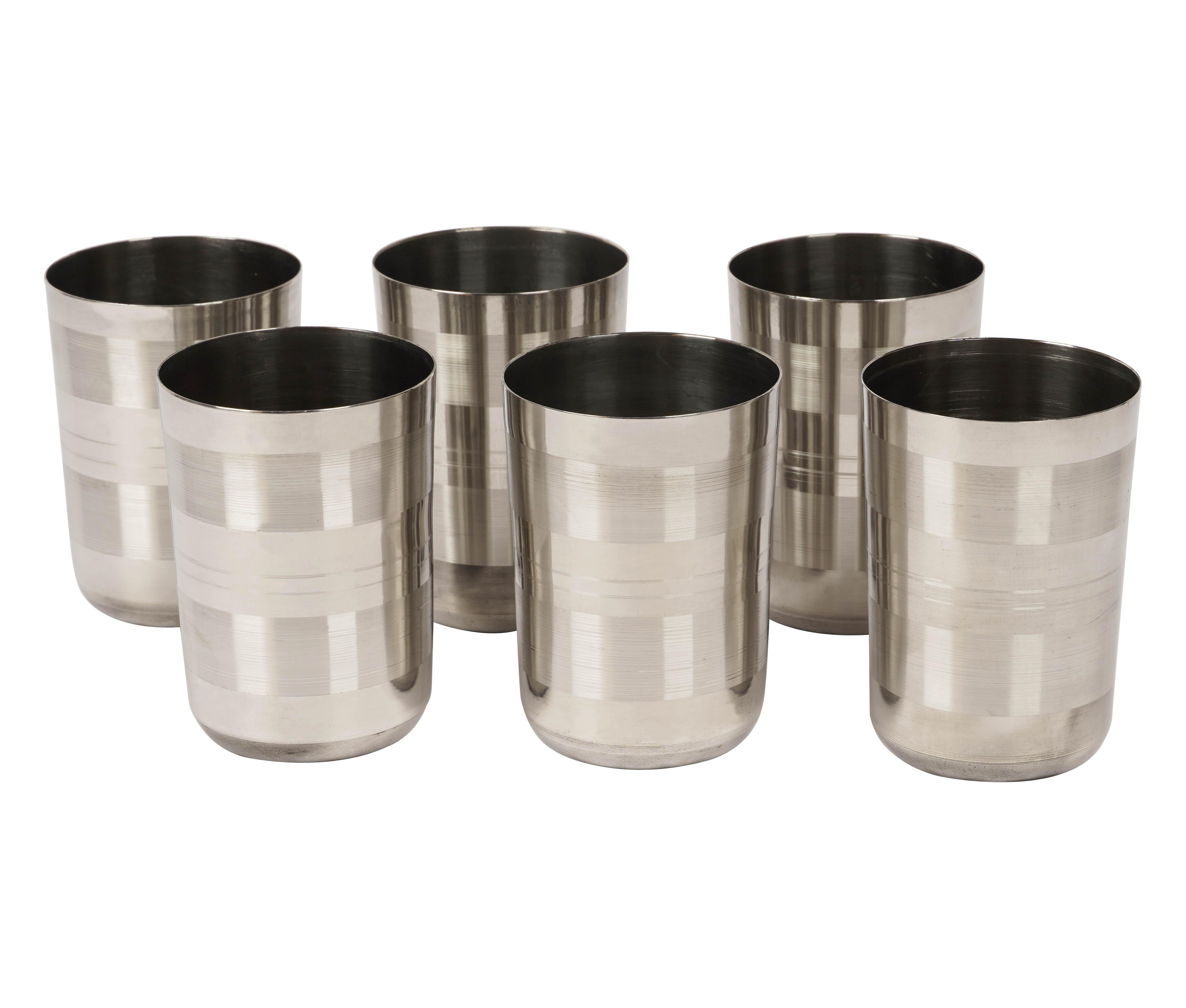 

Набір преміальних металевих стаканів Trifri із нержавіючої сталі, сріблястий кованний дизайн із 6 склянок, ідеально підходить для щоденного використання Option2-4”X2.8” срібний