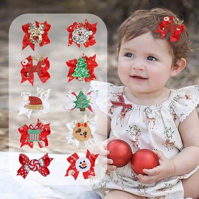 Fiocco di Natale Forcine per bambini Neonate Regali di Natale per bambini Copricapo di Babbo Natale Pupazzo di neve Simpatici fermagli per capelli Mollette Accessori