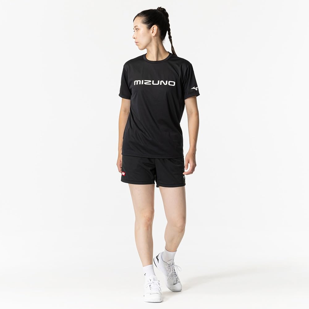 Mizuno Table Tennis Game Short JTTA M Shirt, Sleeve, U-Neck, Unisex, Moisture-Wicking, Quick-Drying, Certified, 82JAA110, Black/White,