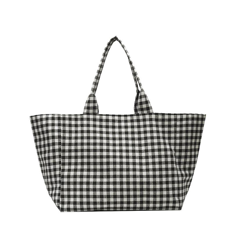 Summer Plaid Black & White Oversized Tote: Casual Single Shoulder Shopping Bag