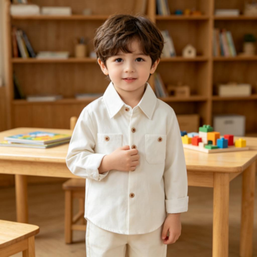 Boys' Long Sleeve Cotton Button Down Shirt Casual Comfortable Korean