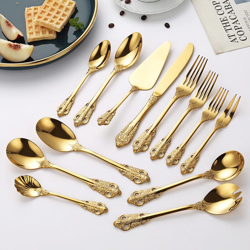 Retro Gold Embossed Stainless Steel Cutlery Set