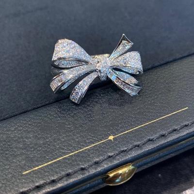 Zilveren lieve en romantische volledig bezette strik ring damesmode temperament wilde strik meisje ring feest verjaardagscadeau