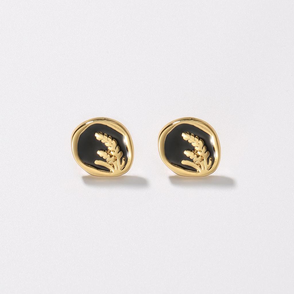 Stainless Steel Irregular Round Wheat Drip Oil Stud Earrings for Women