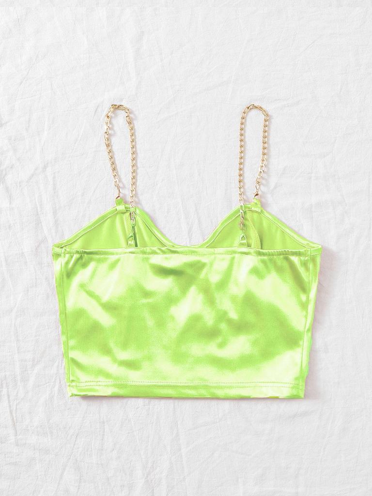 Sexy V Neck Metal Chain Tank Top Solid Halter Crop Tops Women Summer Camis Backless Camisole Fashion Casual Tube Female Sleeveless Cropped Vest Y2K