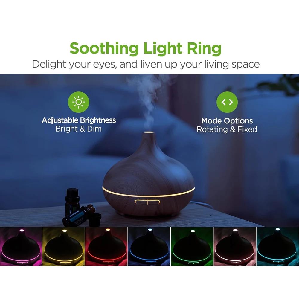 Aromatherapy Diffuser & 6 Essential Oils Set, 550ml Diffuser Ultrasonic Diffuser Cool Mist Humidifier with 4 Timers 7 Colors Lig